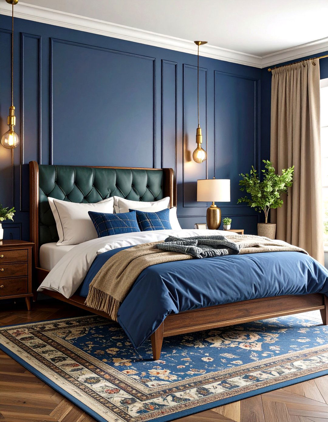 Indigo Blue and Hunter Green Bedroom with Vintage Appeal - 20 blue and green bedroom ideas
