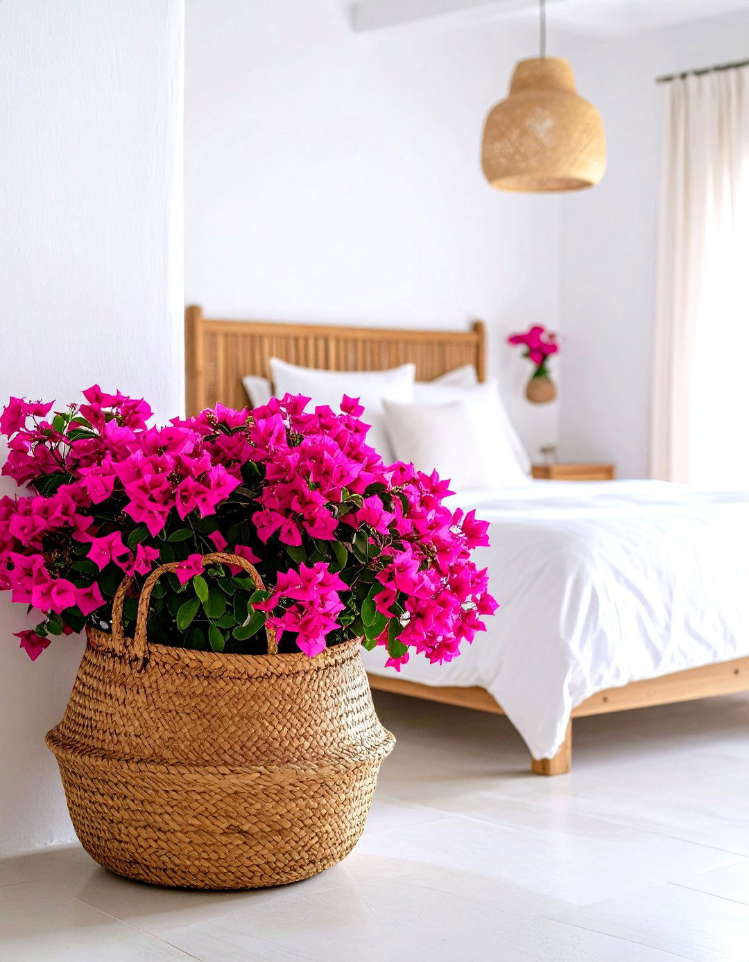 Indoor Bougainvillea Vignette Breathing Life into a Greek Bedroom - 20 Greek Bedroom Design Ideas
