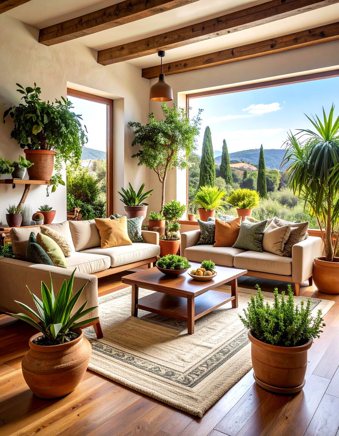 Indoor Greenery and Olive Trees - 20 Tuscan Living Room Ideas