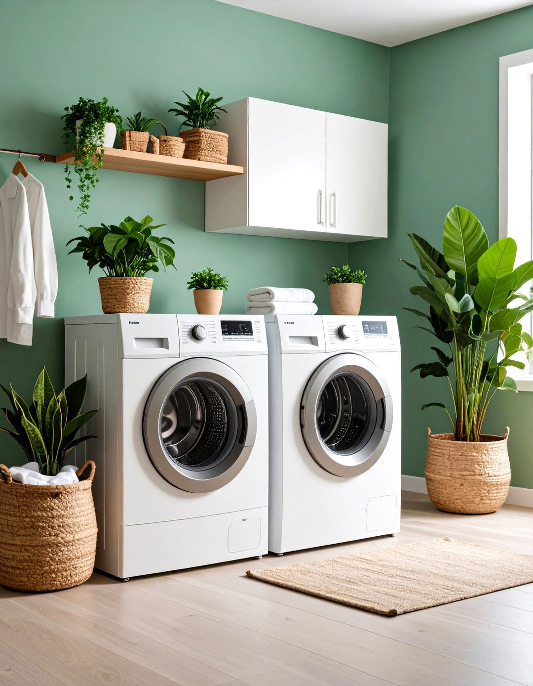 Indoor Greenery - 20 Sage Green Laundry Room Ideas