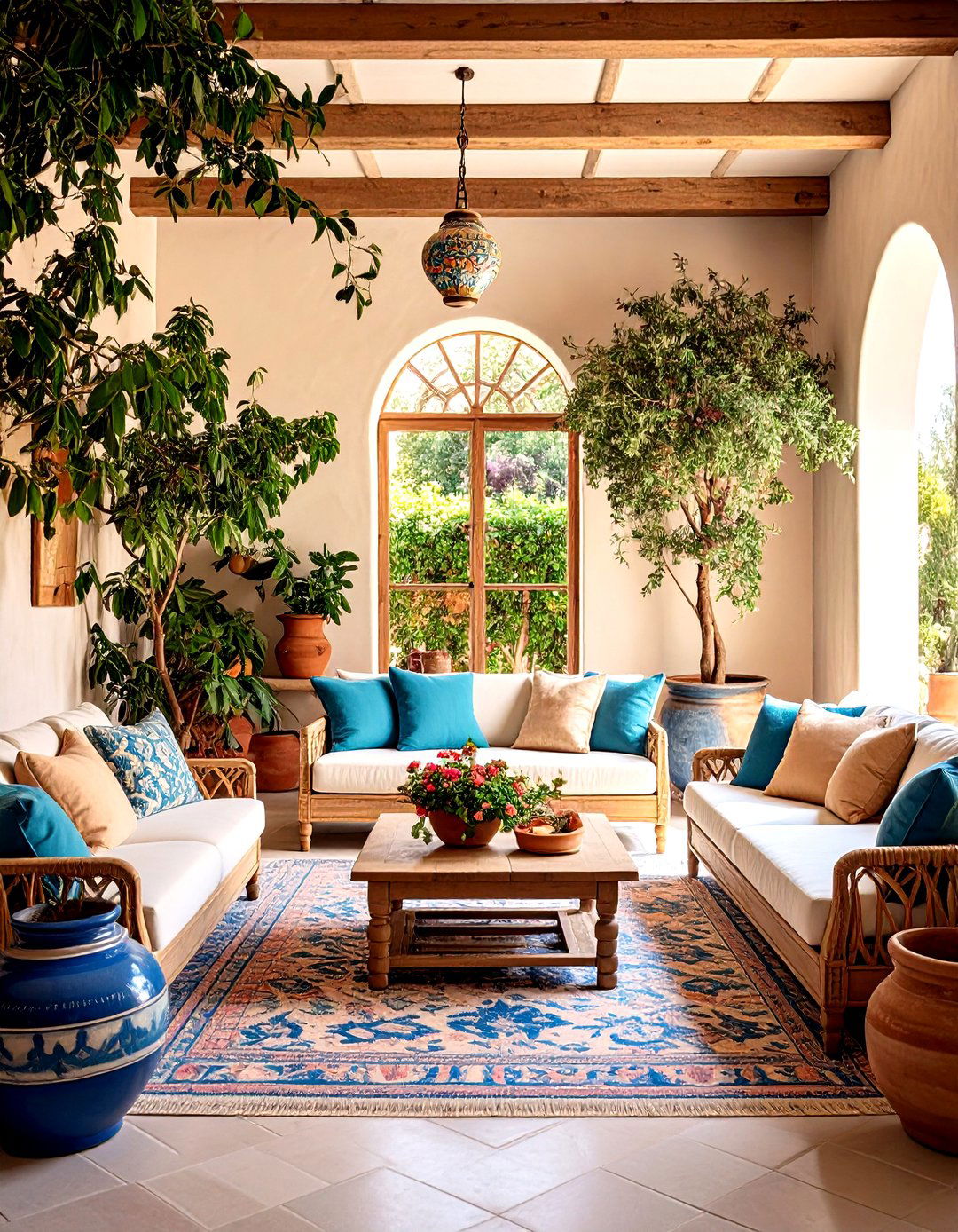 Indoor Outdoor Connection with Plants - 20 Spanish Style Living Room Ideas