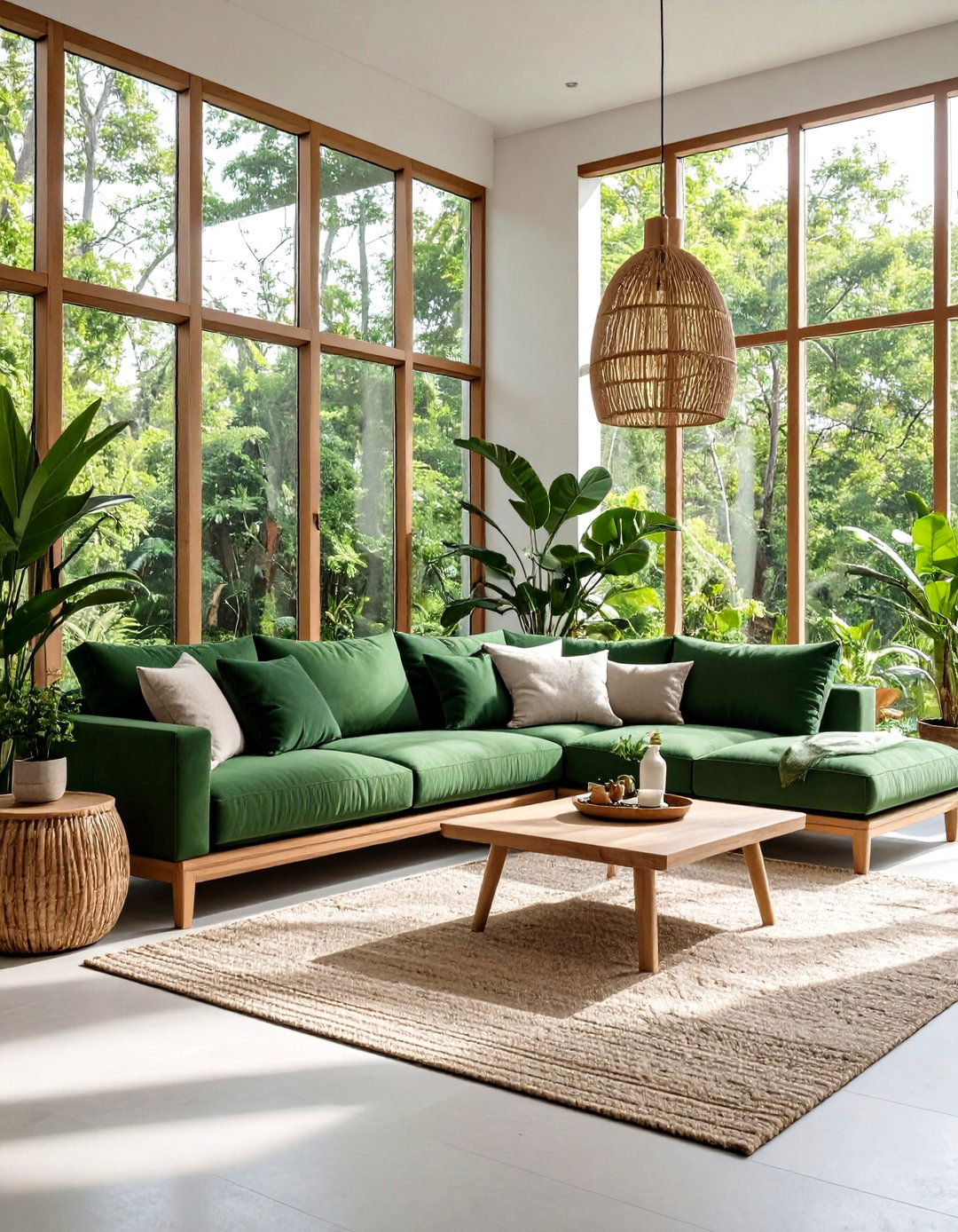 Indoor Outdoor Continuity - 20 Emerald Green Sofa Living Room Ideas