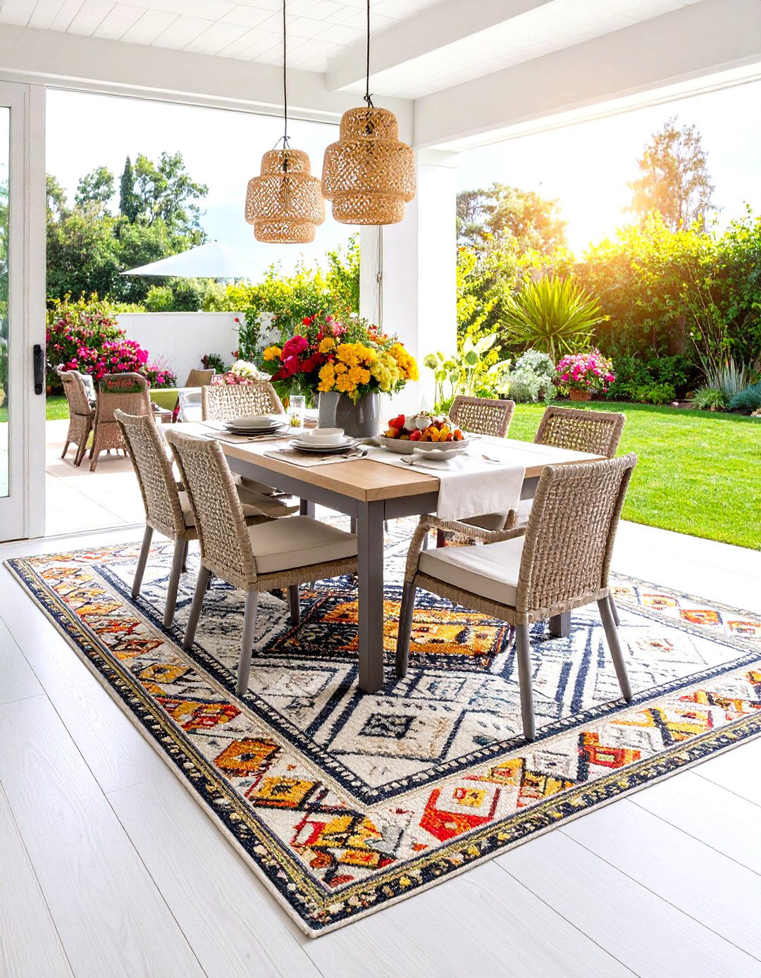 Indoor Outdoor Dining Room Rug for Spill Proof Ease - 20 Dining Room Rug Ideas