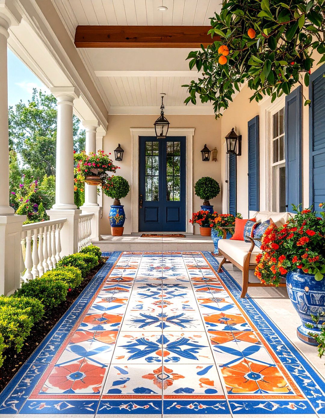Indoor Outdoor Matching Front Porch Tile Flow - 20 Front Porch Tile Ideas