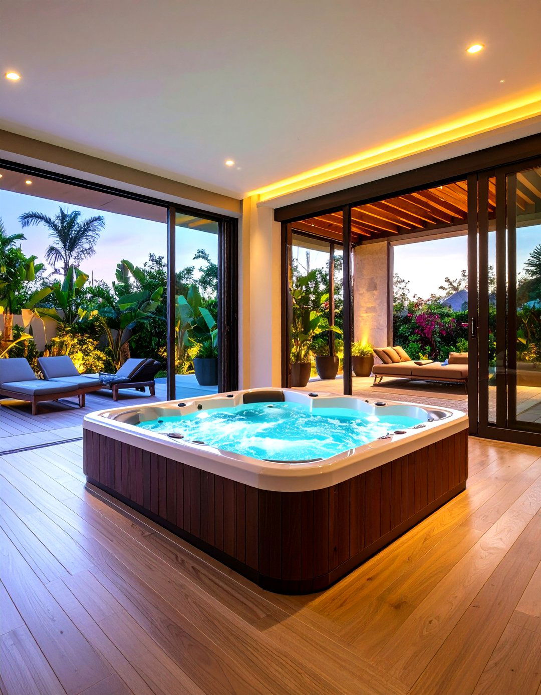 Indoor Outdoor Transitional Sunken Tub - 20 Sunken Hot Tub Ideas