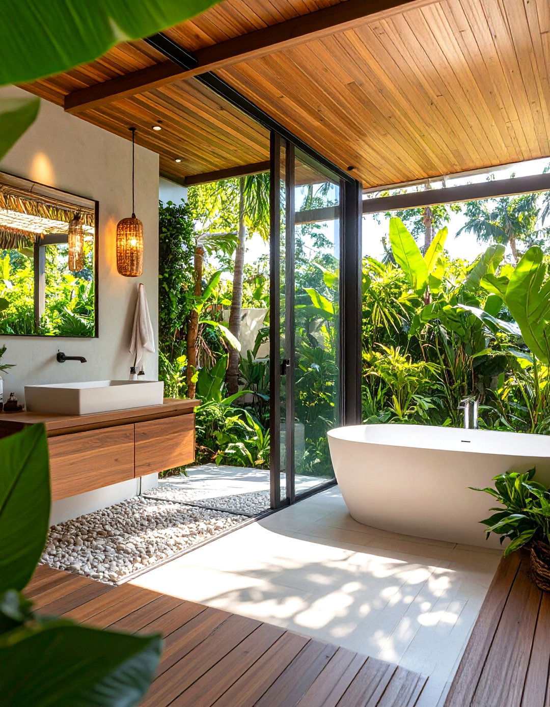 Indoor Outdoor Tropical Bathroom Connection - 20 Tropical Bathroom Ideas