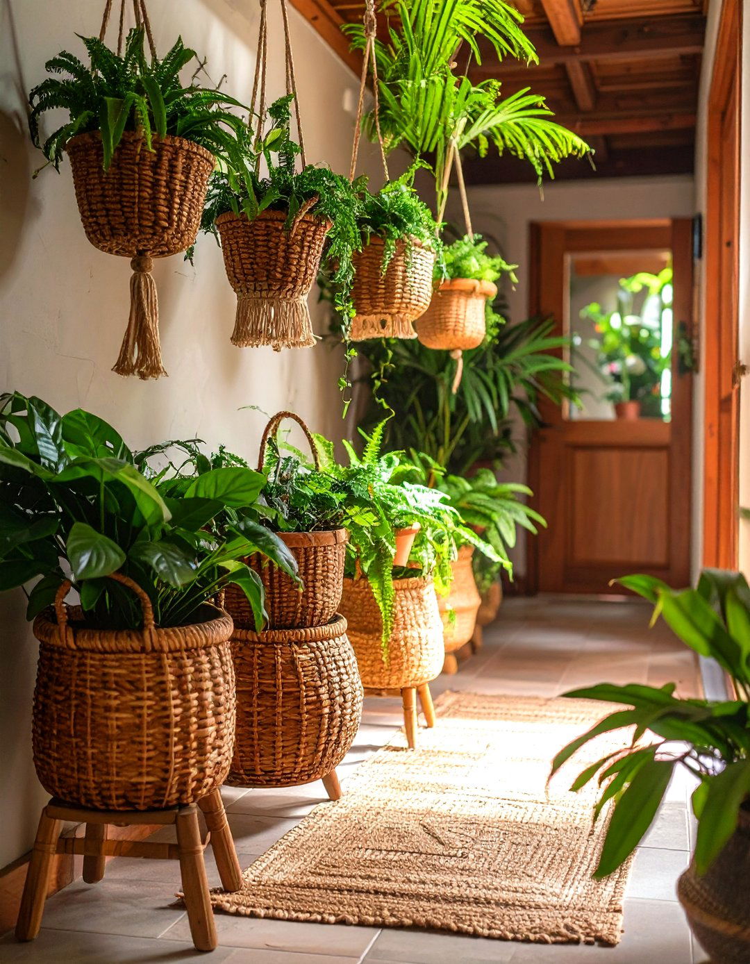 Indoor Plant Jungle in Wicker - 20 Boho Hallway Ideas