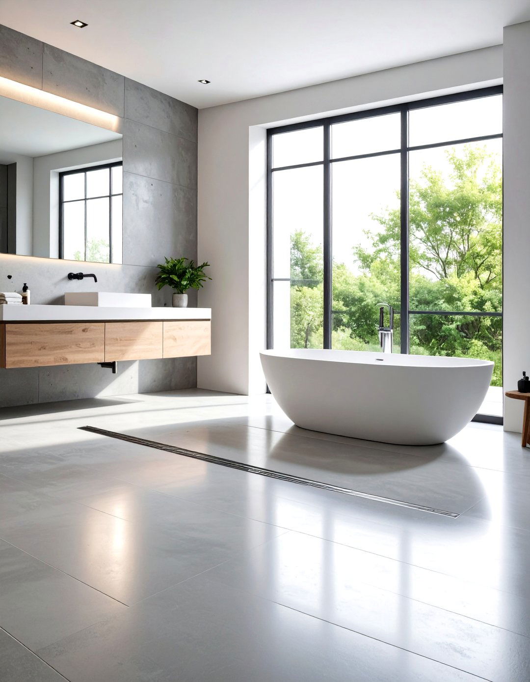 Industrial Bathroom Concrete Floor with Linear Drain - 20 Industrial Bathroom Ideas