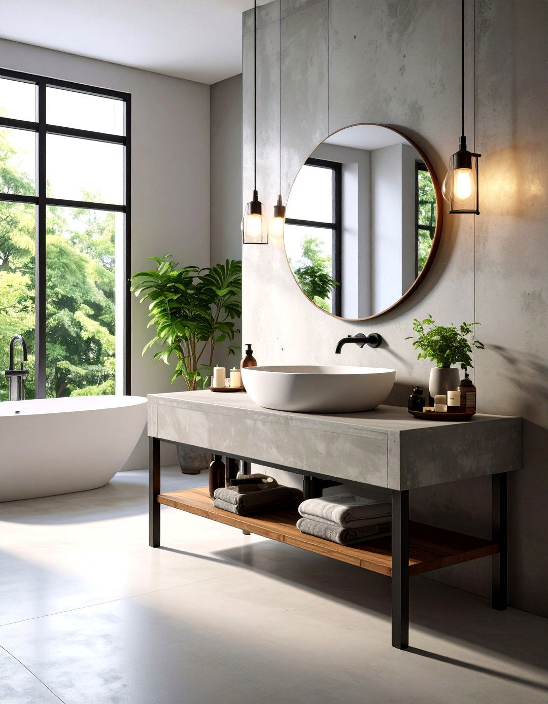 Industrial Bathroom Concrete Vanity with Steel Frame - 20 Industrial Bathroom Ideas