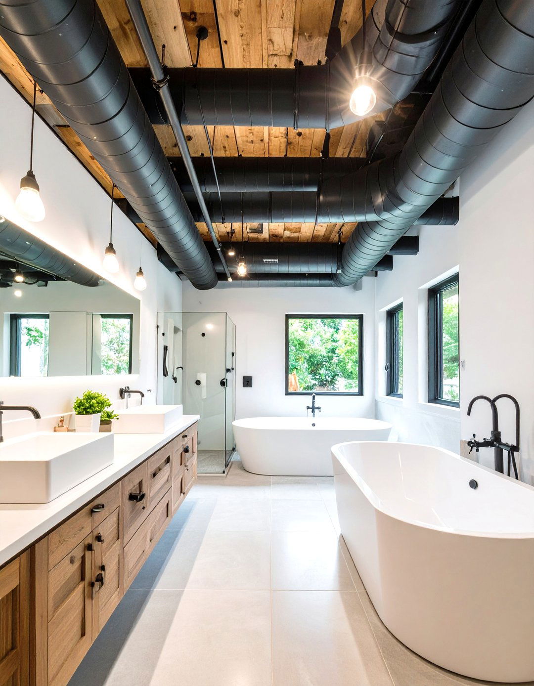 Industrial Bathroom Exposed Pipe Ceiling System - 20 Industrial Bathroom Ideas