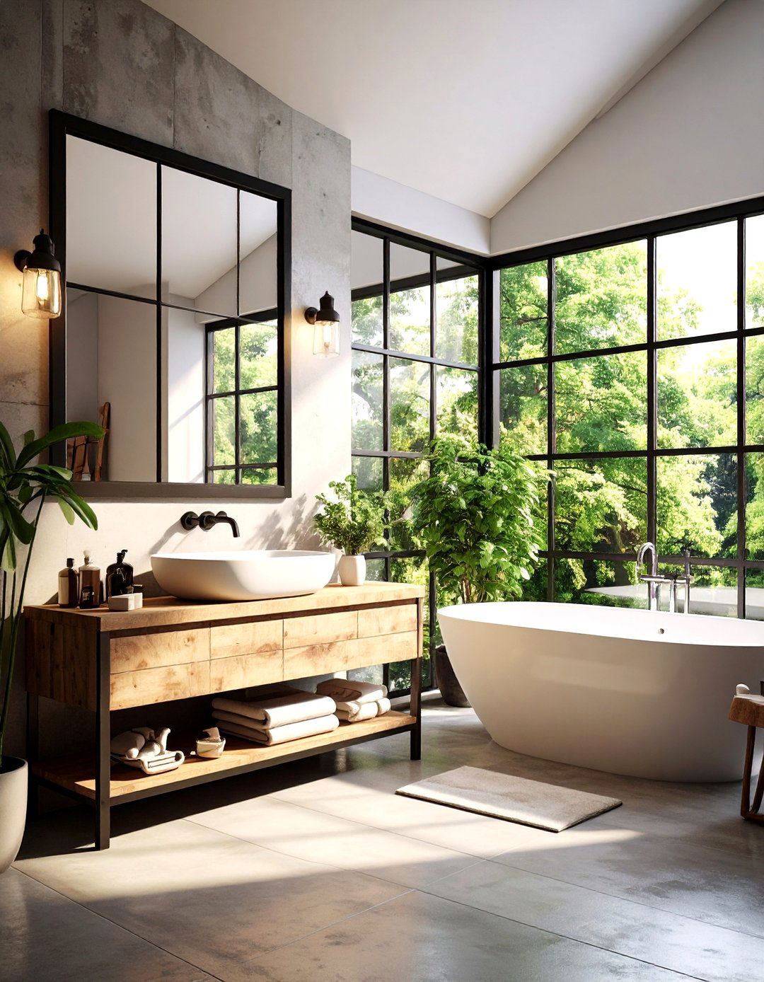 Industrial Bathroom Factory Window Style Mirror - 20 Industrial Bathroom Ideas