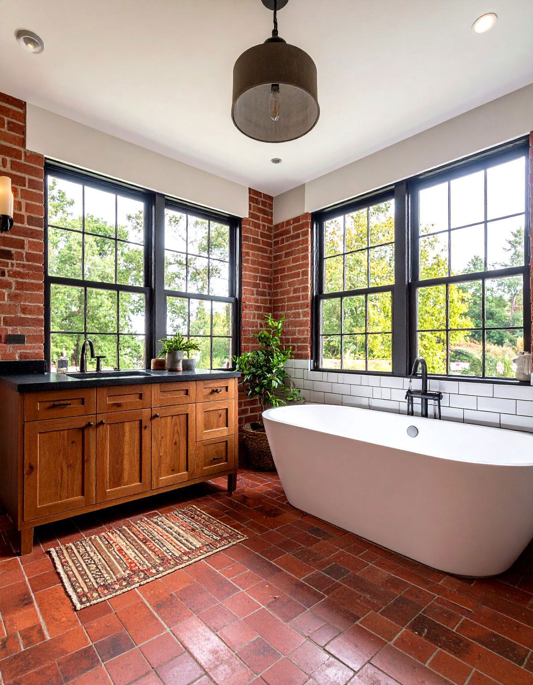 Industrial Bathroom Subway Tile with Dark Grout - 20 Industrial Bathroom Ideas