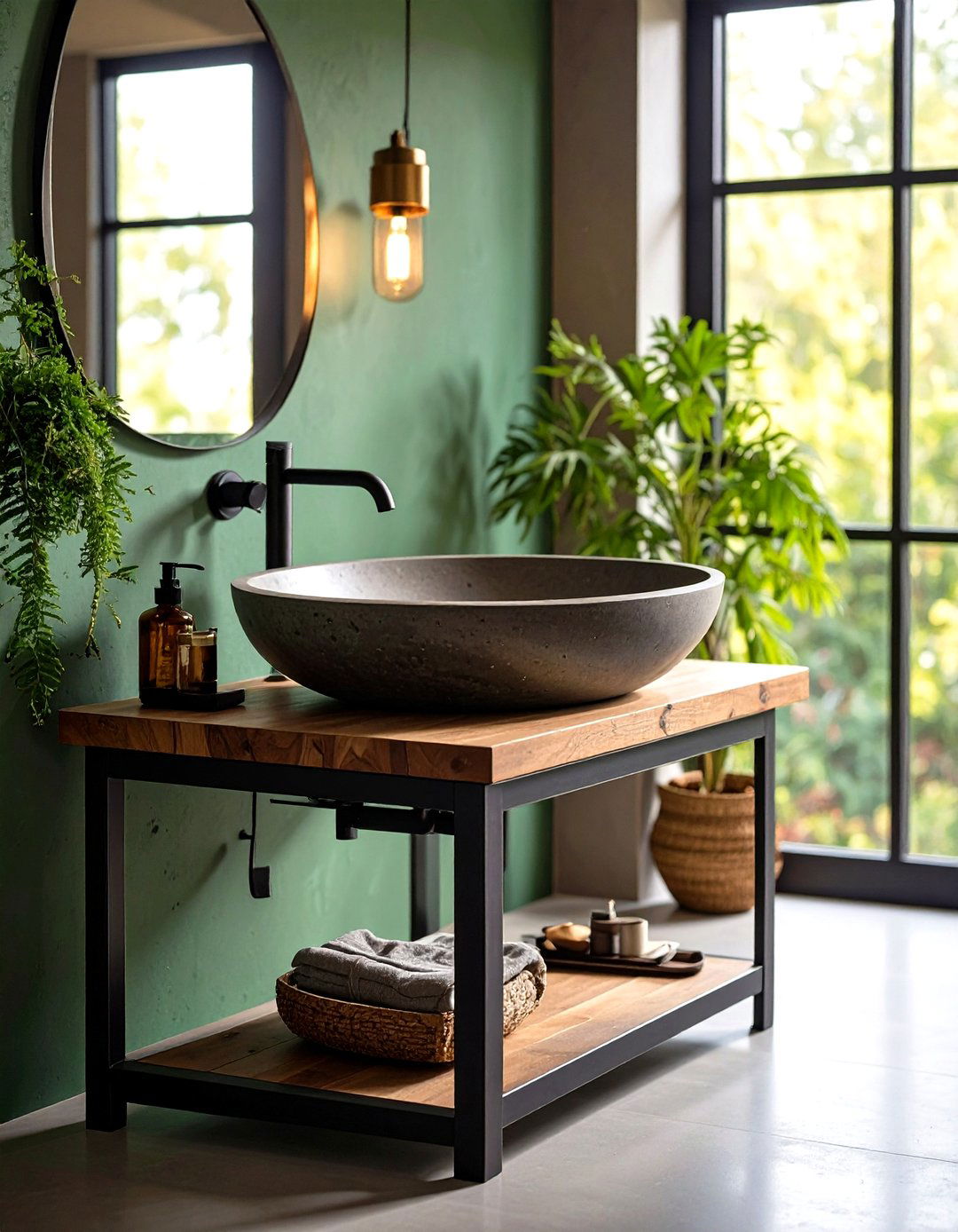 Industrial Bathroom Vessel Sink on Steel Stand - 20 Industrial Bathroom Ideas
