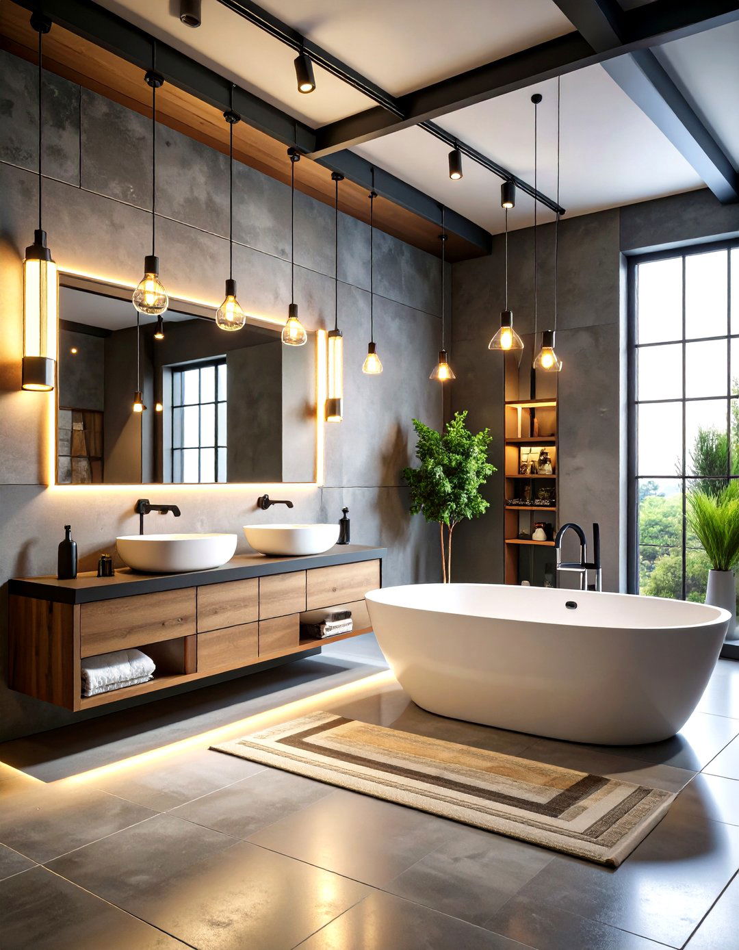 Industrial Bathroom Warehouse Style Lighting Grid - 20 Industrial Bathroom Ideas