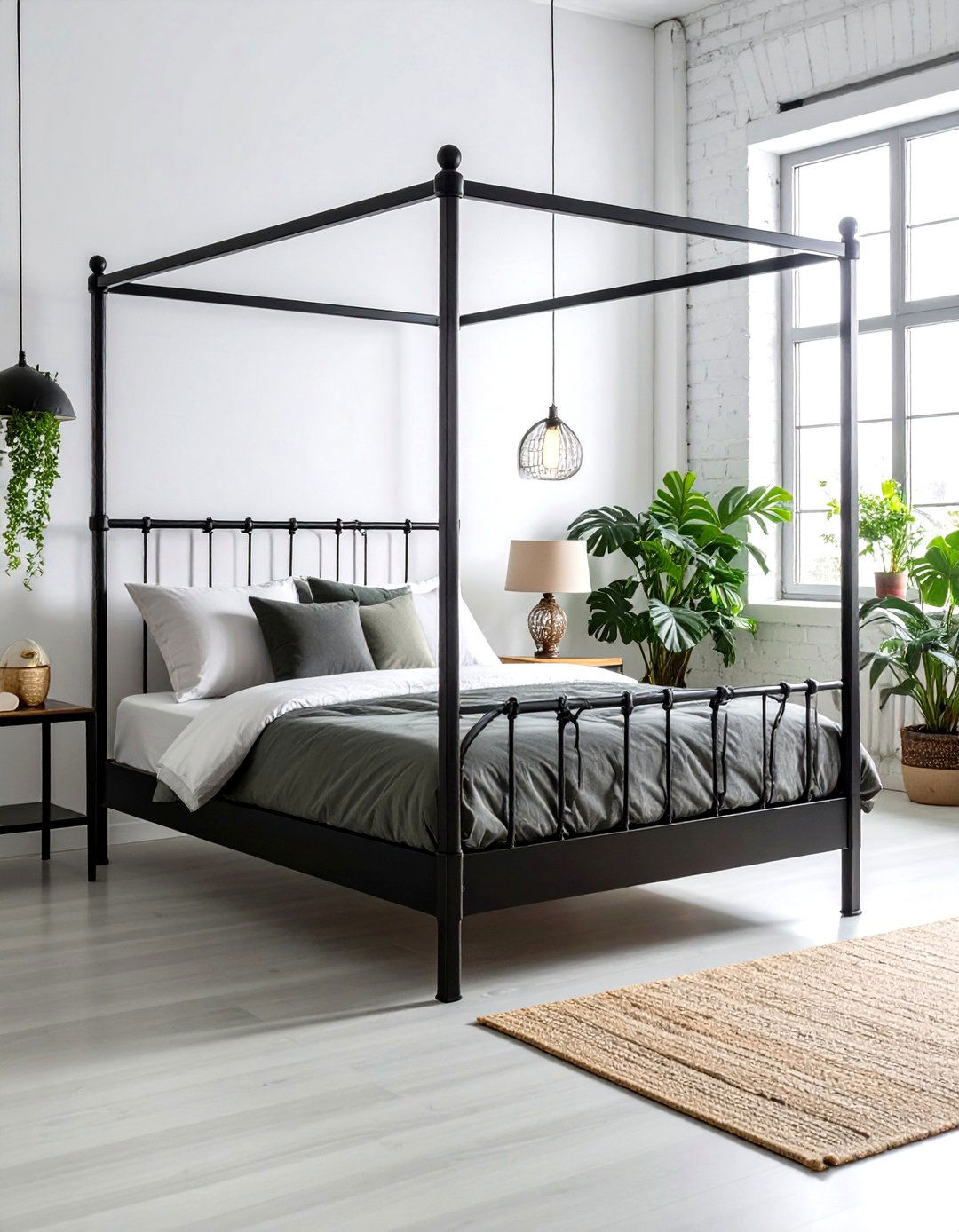 Industrial Bedroom Ideas with Black Iron Four Poster Bed Frames - 20 Industrial Bedroom Ideas