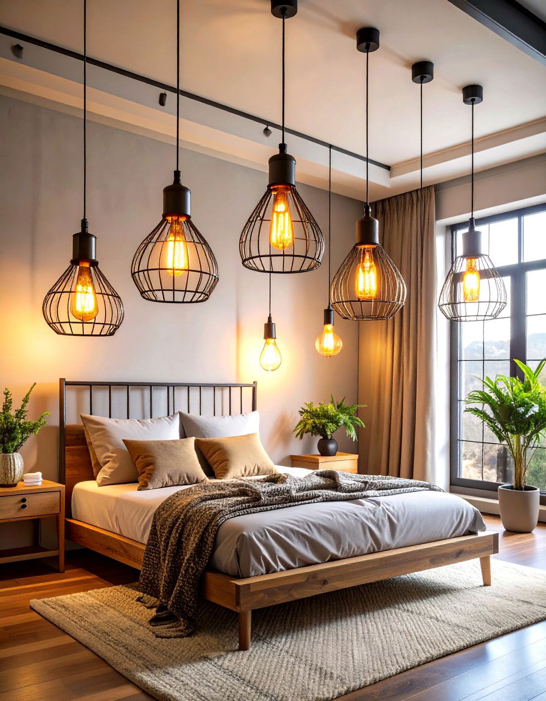 Industrial Bedroom Ideas with Edison Bulb Pendant Lighting - 20 Industrial Bedroom Ideas