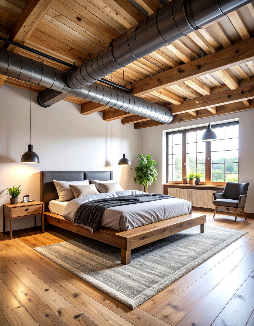 Industrial Bedroom Ideas with Exposed Metal Ductwork Ceiling - 20 Industrial Bedroom Ideas
