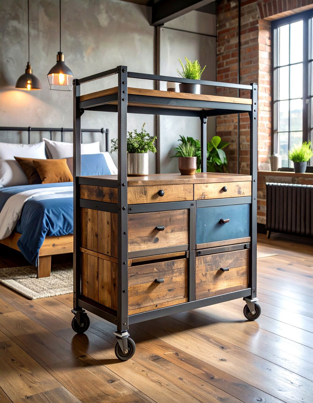 Industrial Bedroom Ideas with Industrial Bar Cart Nightstand Alternatives - 20 Industrial Bedroom Ideas