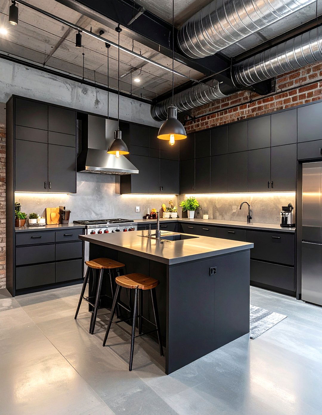 Industrial Black Cabinets with Metal Accents - 20 kitchens with beautiful black cabinets