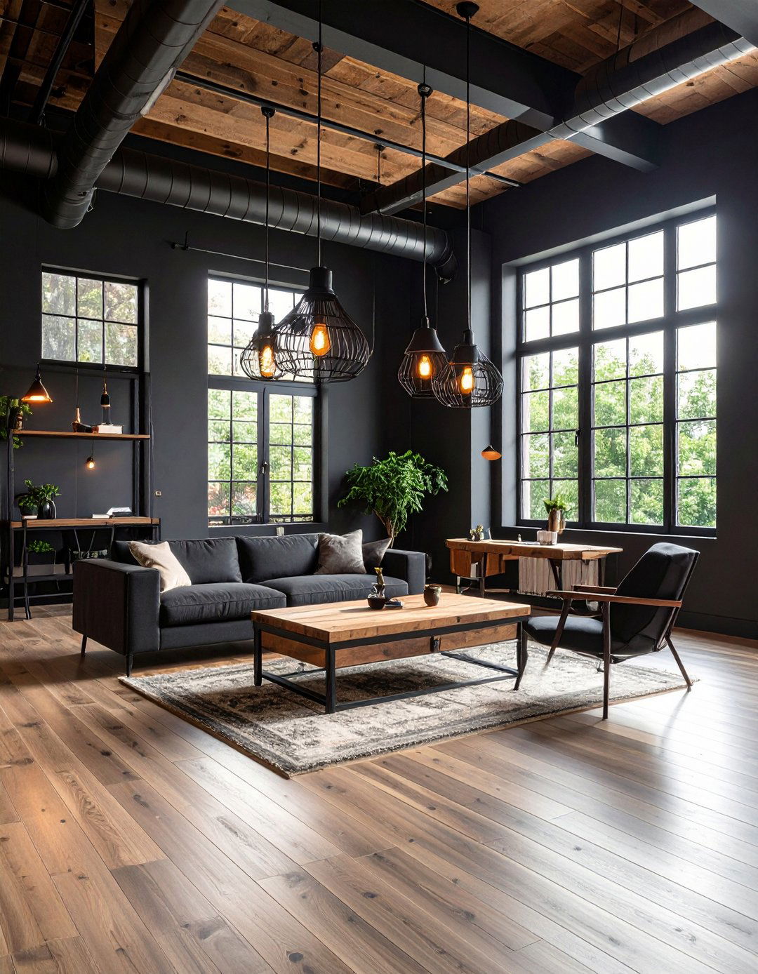 Industrial Black Loft Studio - 20 Black Room Ideas