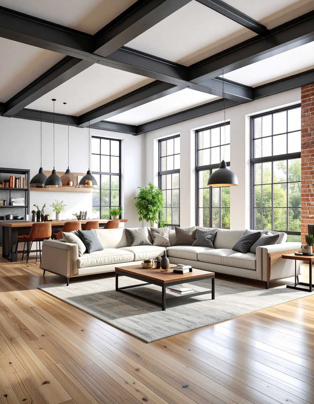 Industrial Black Steel Exposed Beam Living Room - 20 Exposed Beam Living Room Ideas