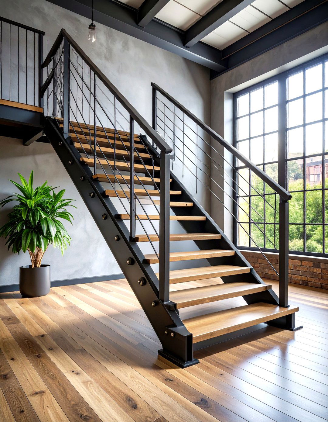 Industrial Black Steel Stair Railing - 20 Stair Railing Ideas