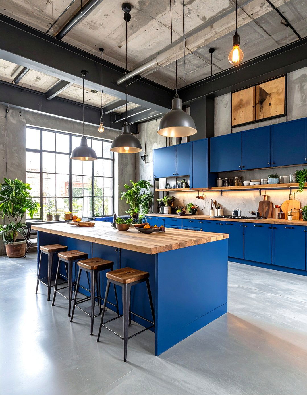 Industrial Blue Steel Kitchen with Raw Elements - 20 kitchens with blue countertops