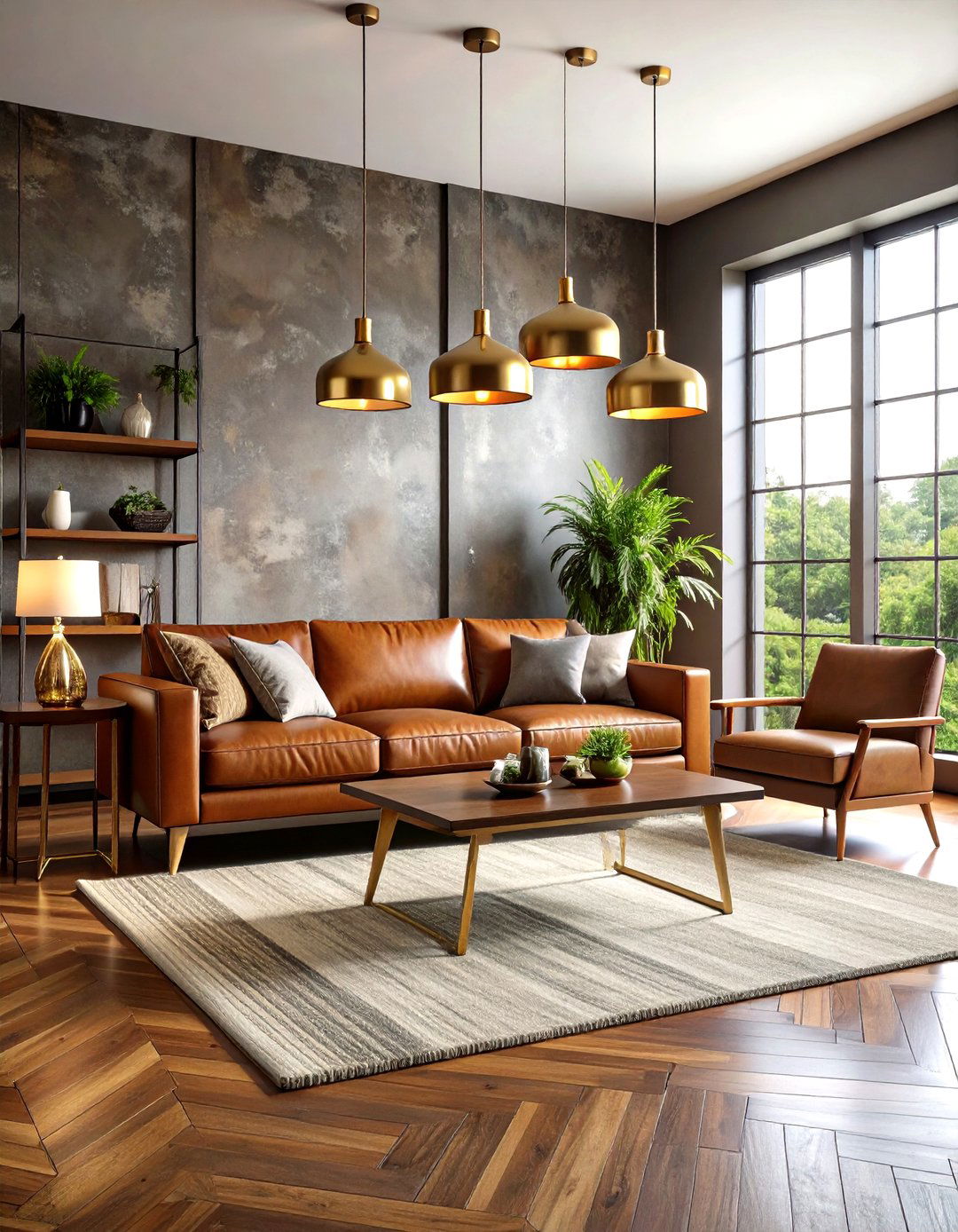 Industrial Brass and Leather Mid Century Modern Living Room - 20 Mid-Century Modern Living Room Ideas