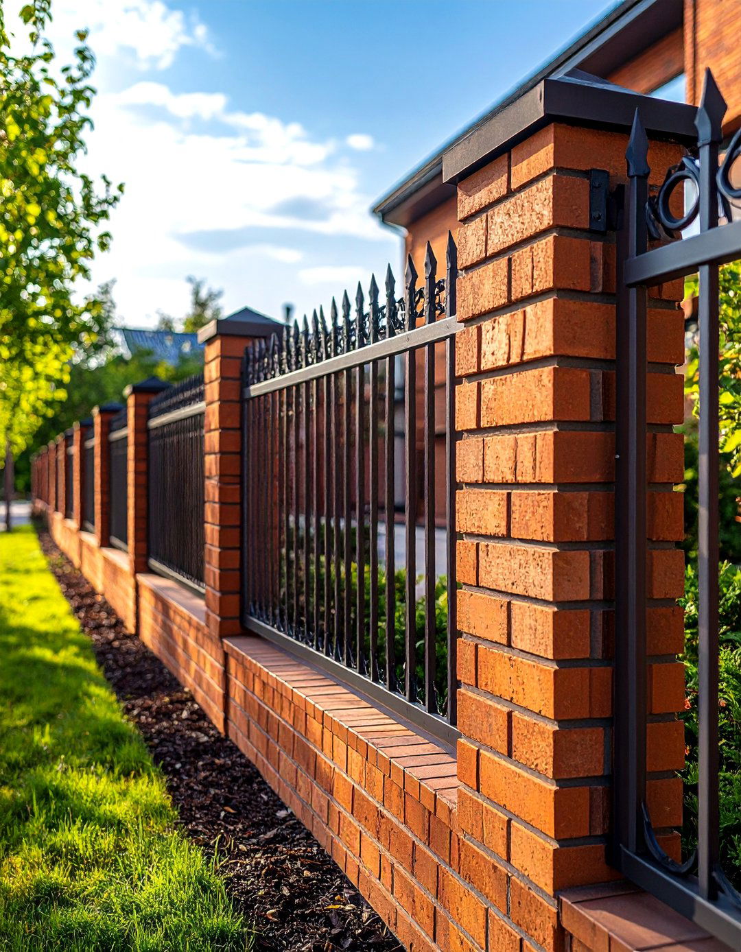 Industrial Brick Fence with Steel Element Integration - 20 Brick Fence Ideas