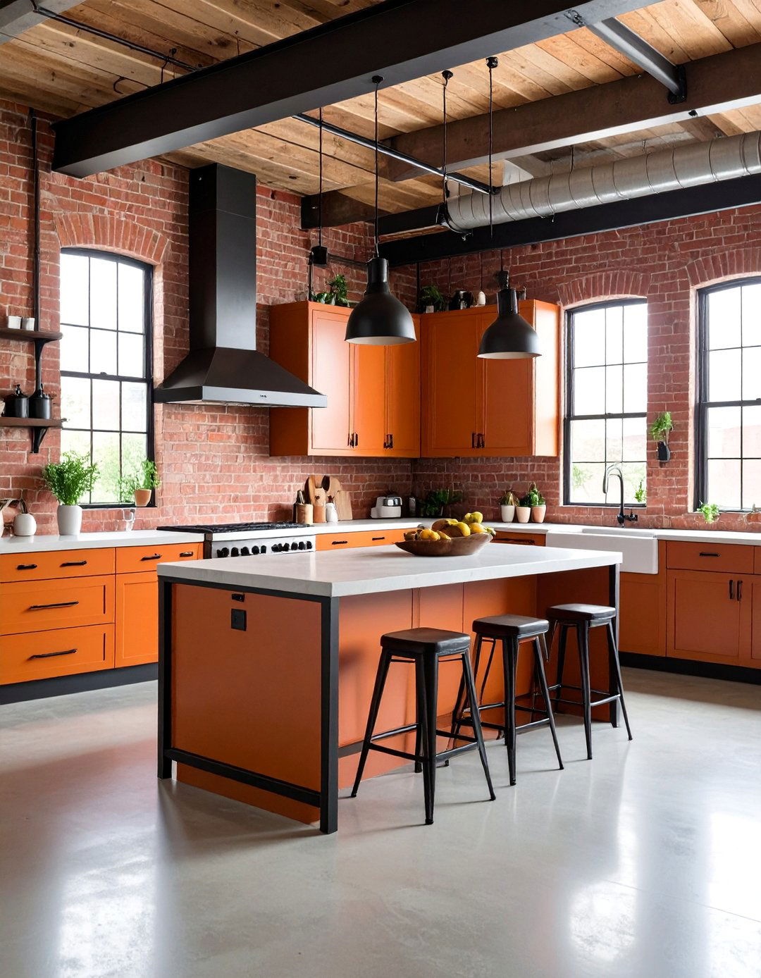 Industrial Burnt Orange Loft Kitchen - 20 Burnt Orange Kitchen Ideas
