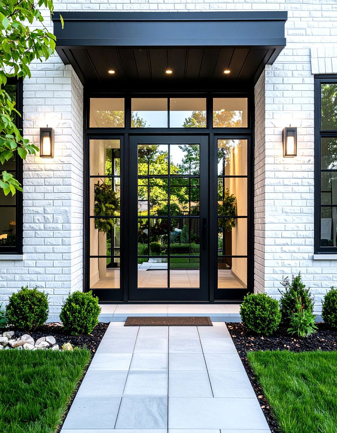 Industrial Chic Grid Glass Front Doors in Matte Black - 20 Glass Front Doors Ideas