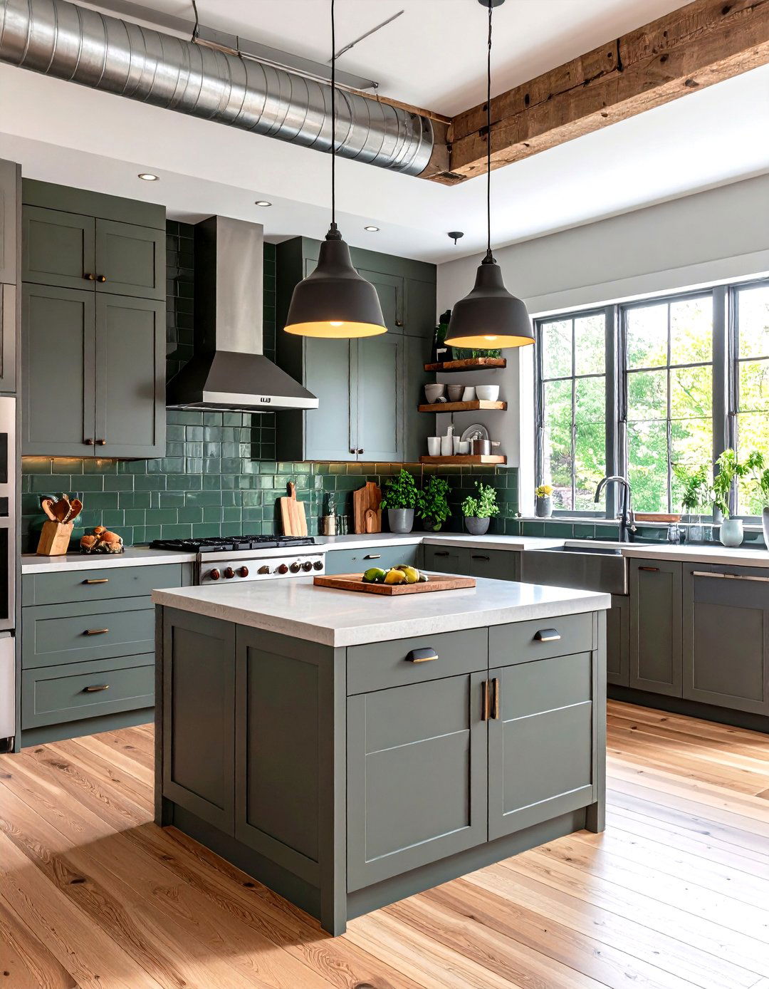Industrial Chic Kitchen With Green Backsplash and Metal Accents - 20 Kitchen With Green Backsplash Ideas