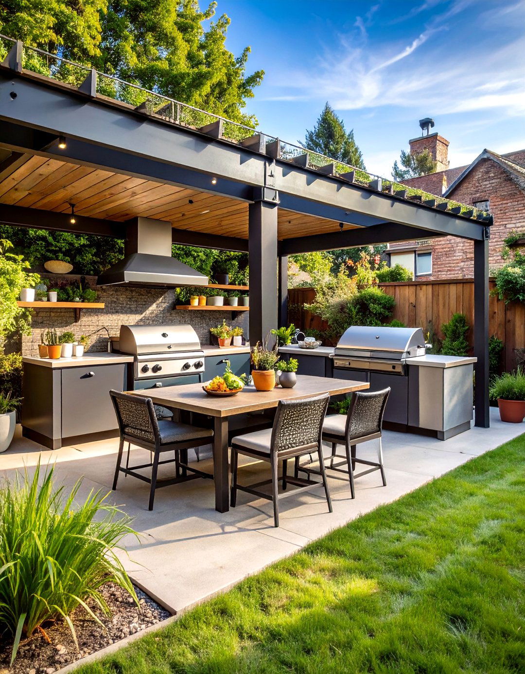 Industrial Chic L Shaped Outdoor Kitchen - 20 L Shaped Outdoor Kitchen Ideas