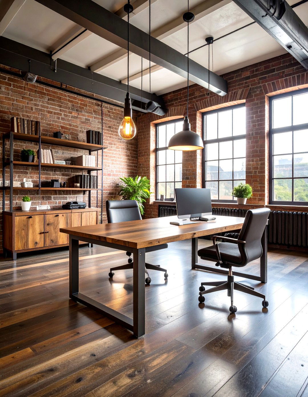Industrial Chic Loft Office with Exposed Brick - 20 Loft Office Ideas