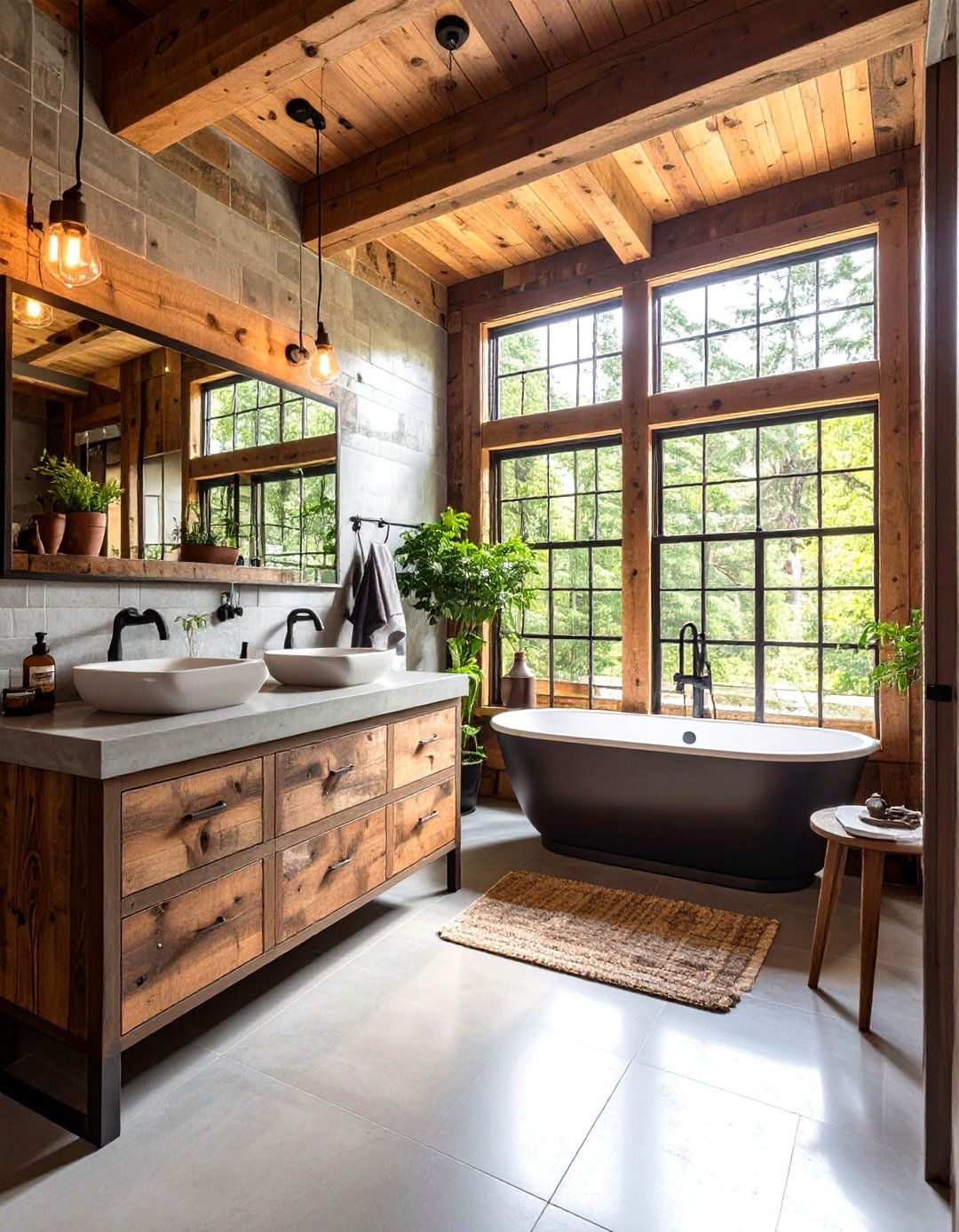 Industrial Chic Log Cabin Bathroom - 20 Log Cabin Bathroom Ideas