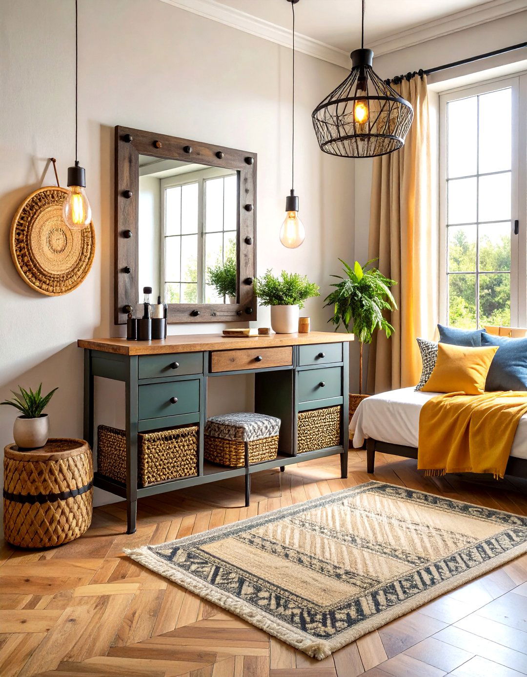 Industrial Chic Makeup Vanity with Metal Accents - 20 Makeup Vanity Ideas