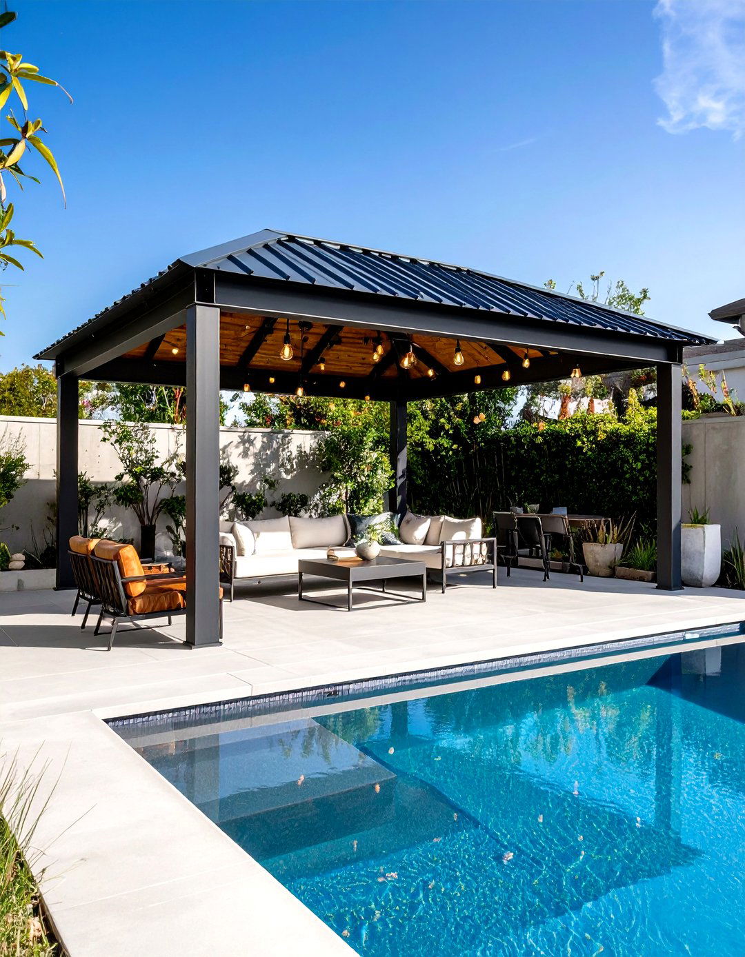 Industrial Chic Pool Gazebo with Exposed Beams - 20 Pool Gazebo Ideas