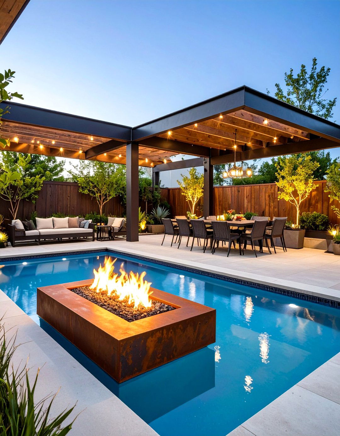 Industrial Chic Pool Patio with Concrete and Steel - 20 Pool Patio Ideas