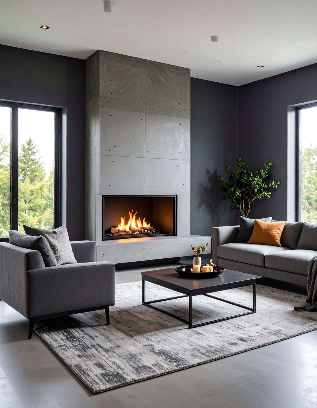 Industrial Concrete Fireplace with Exposed Aggregate Finish - 20 Concrete Fireplace Ideas