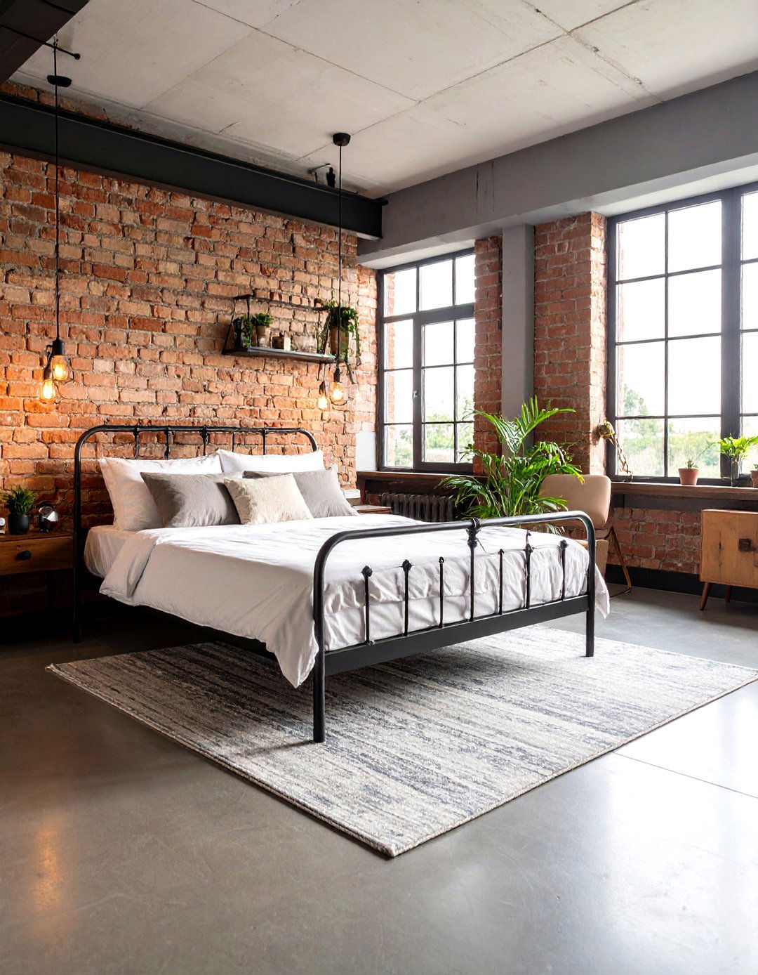 Industrial Concrete Floor Bedroom with Raw Metal Accents - 20 Concrete Floor Bedroom Ideas