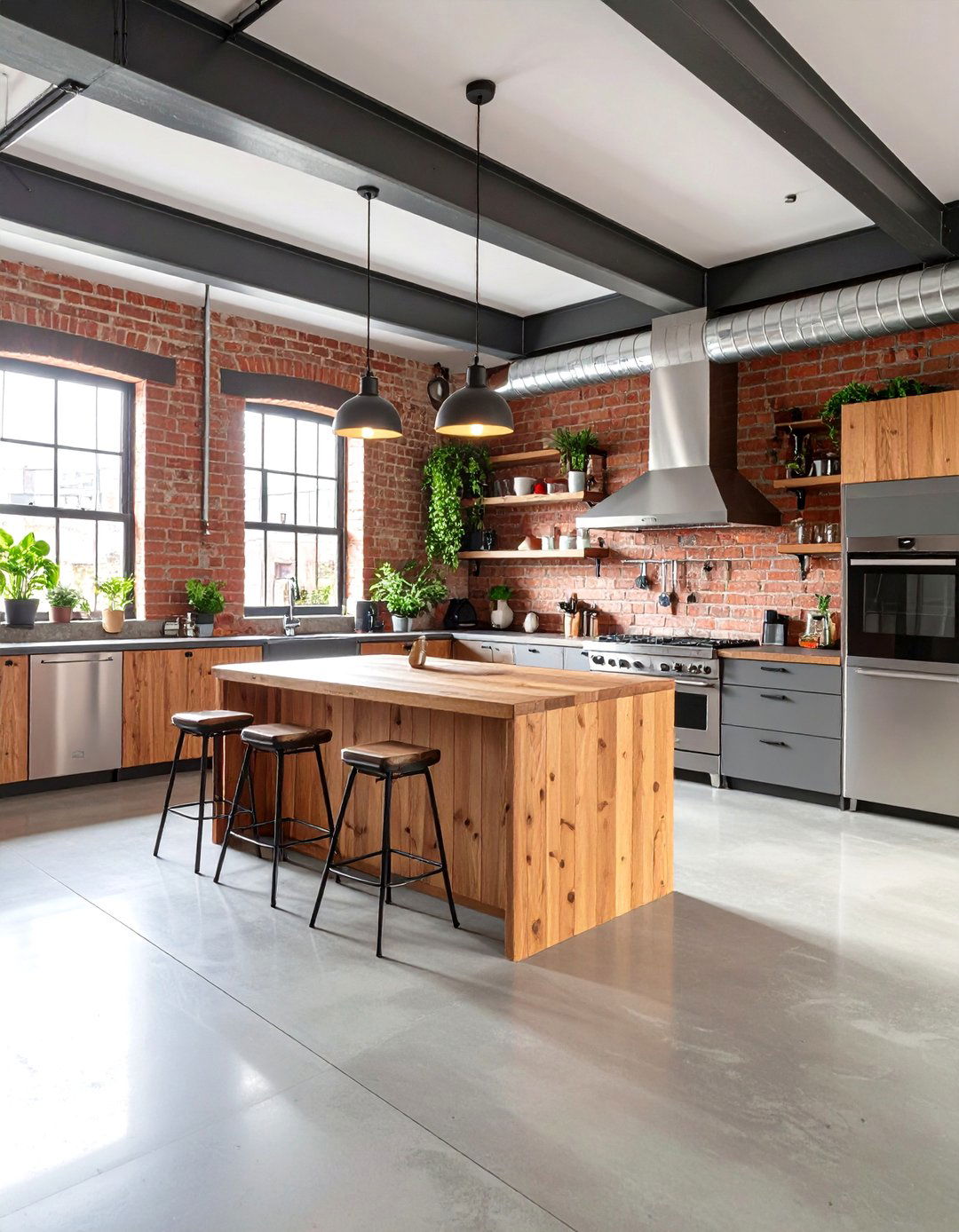 Industrial Concrete Floor Kitchen with Raw Finish - 20 Concrete Floor Kitchen Ideas