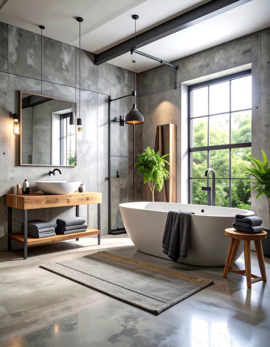 Industrial Concrete Grey Bathroom - 20 Grey Bathroom Ideas