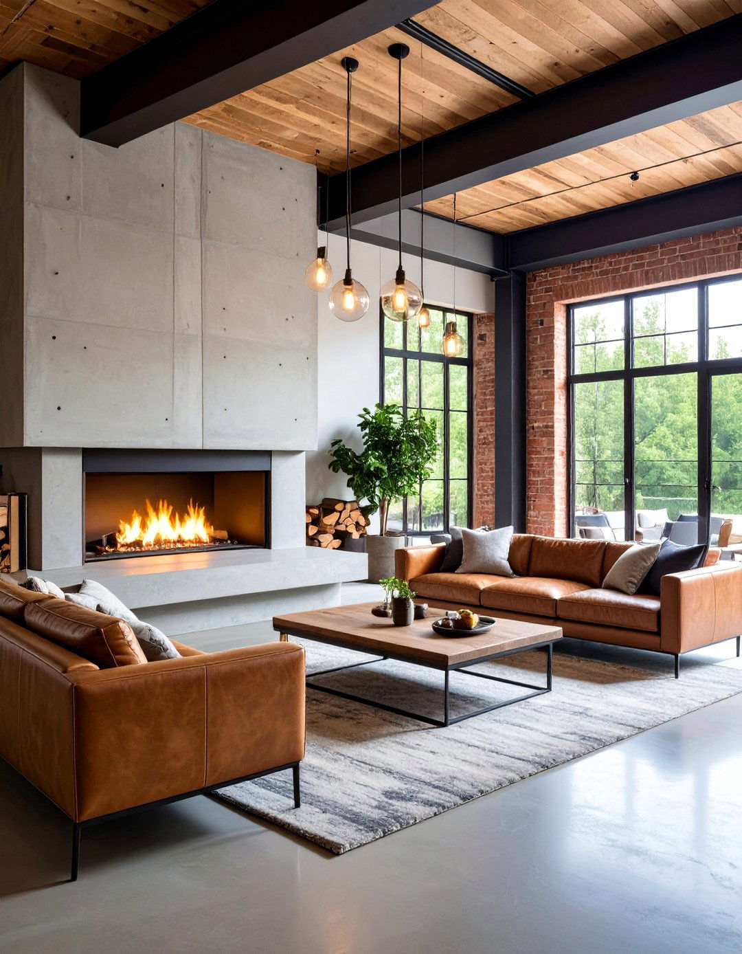 Industrial Concrete Living Room Fireplace