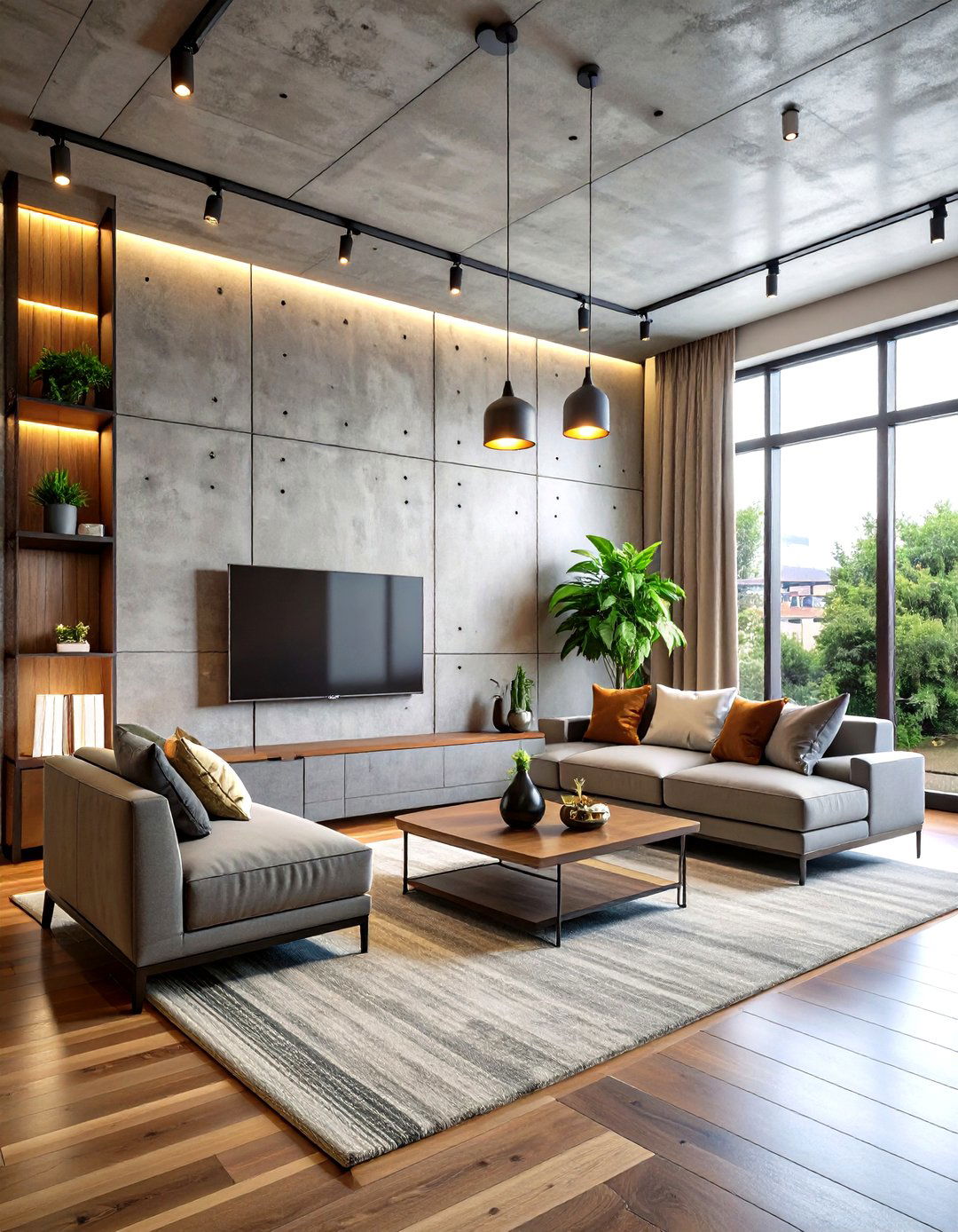 Industrial Concrete Media Wall - 20 Media Wall Ideas