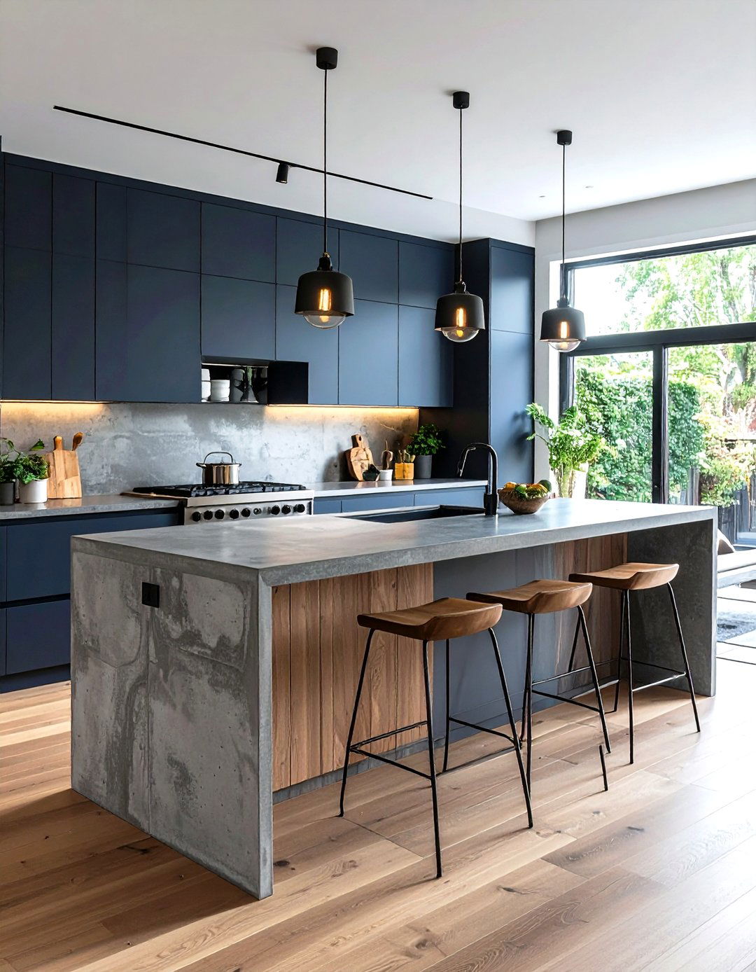 Industrial Concrete Waterfall Kitchen Island with Urban Edge - 20 Waterfall Kitchen Island Ideas