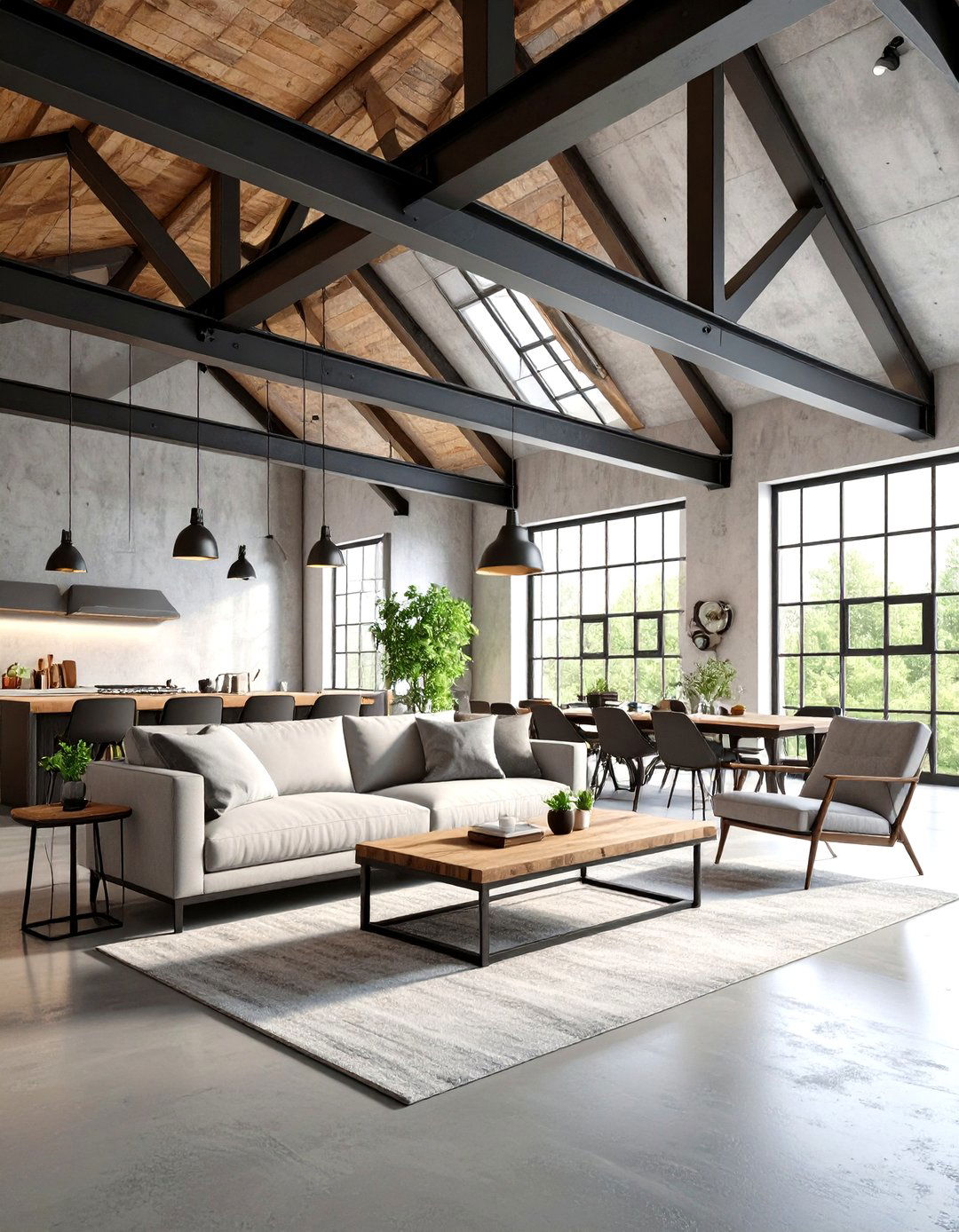 Industrial Contemporary Living Room Vaulted Ceiling Theme - 20 Living Room Vaulted Ceiling Ideas