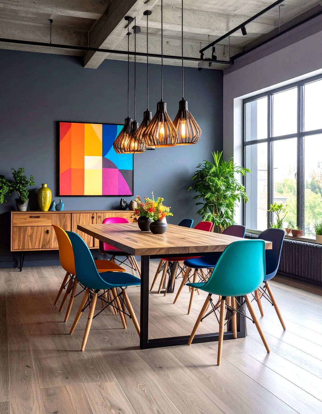 Industrial Dining Room with Color Accent Strategy - 20 Industrial Dining Room Ideas