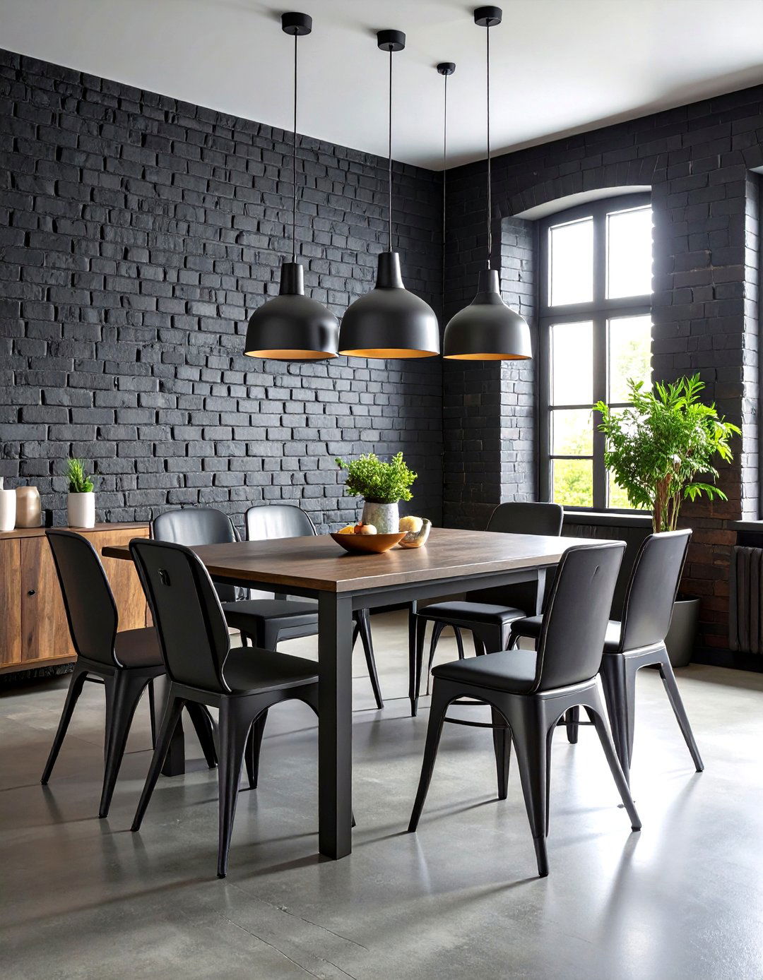 Industrial Dining Room with Exposed Brick Feature Wall - 20 Industrial Dining Room Ideas