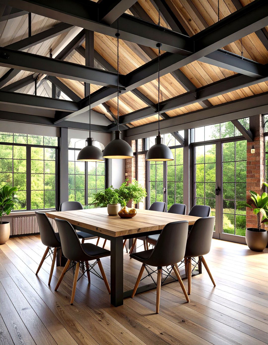 Industrial Dining Room with Exposed Ceiling Beams - 20 Industrial Dining Room Ideas