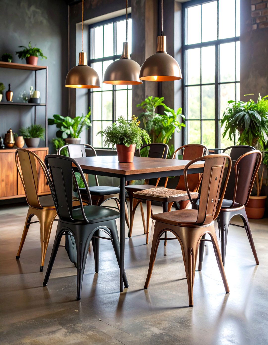 Industrial Dining Room with Mixed Metal Seating - 20 Industrial Dining Room Ideas